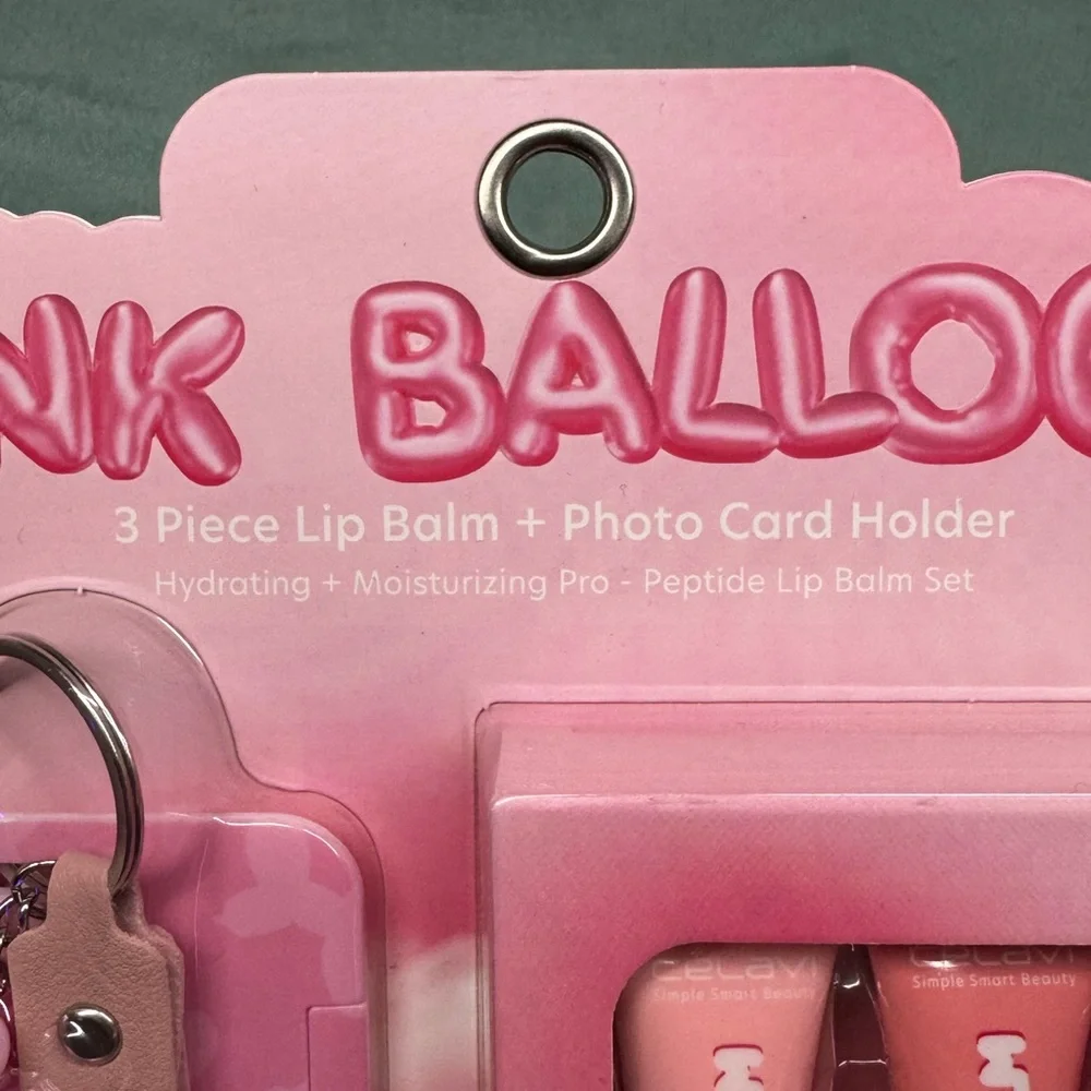 Pink Balloon Dog Keychain and Lip Balm Gift Set New
